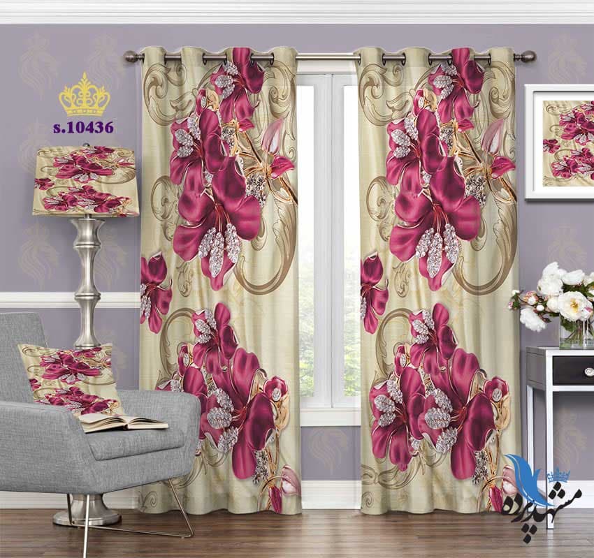 پرده پانچ گلدار طرح گل S10436