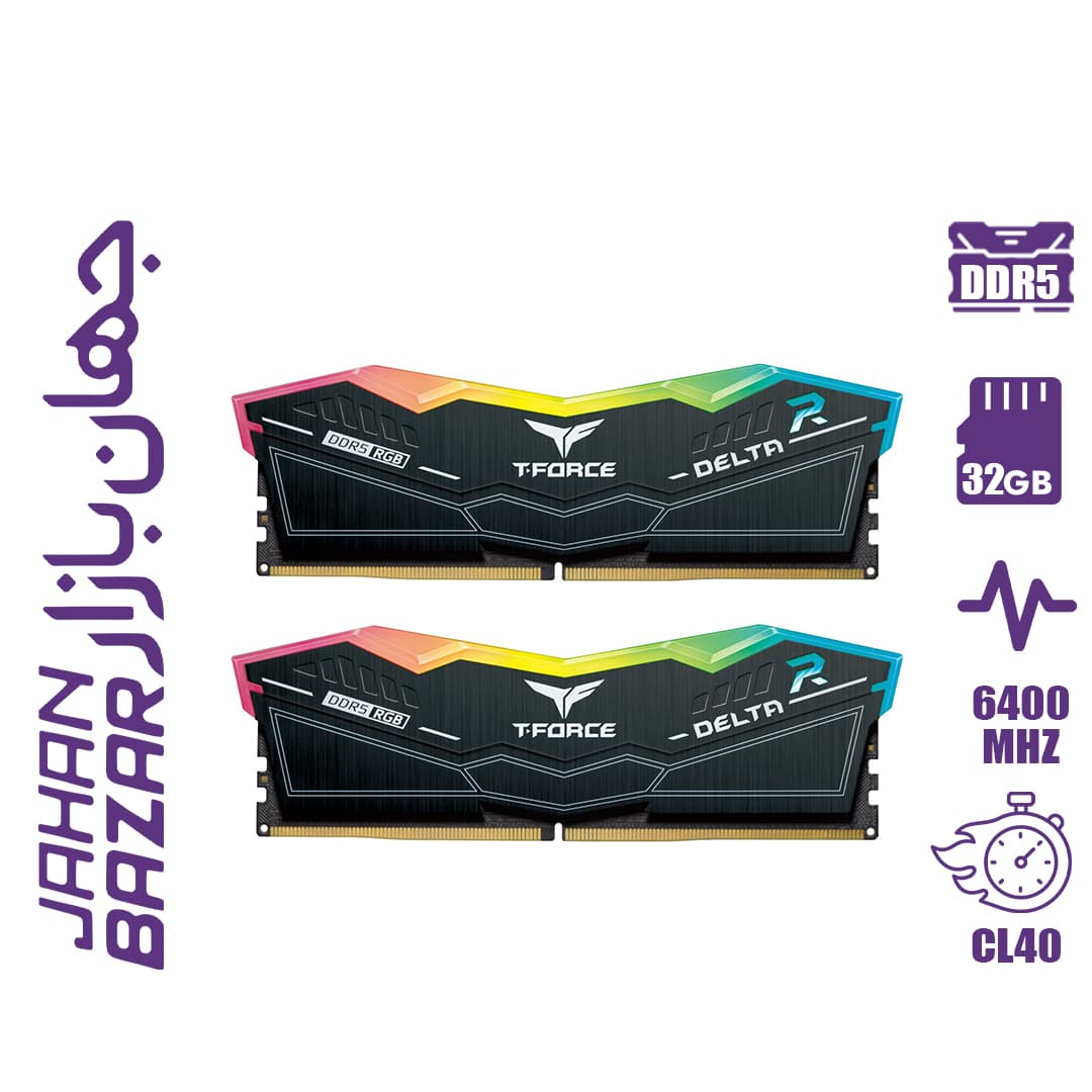 رم کامپیوتر تیم گروپ TeamGroup T-Force DELTA RGB DDR5 32GB Dual 6400MHz CL40 – Black