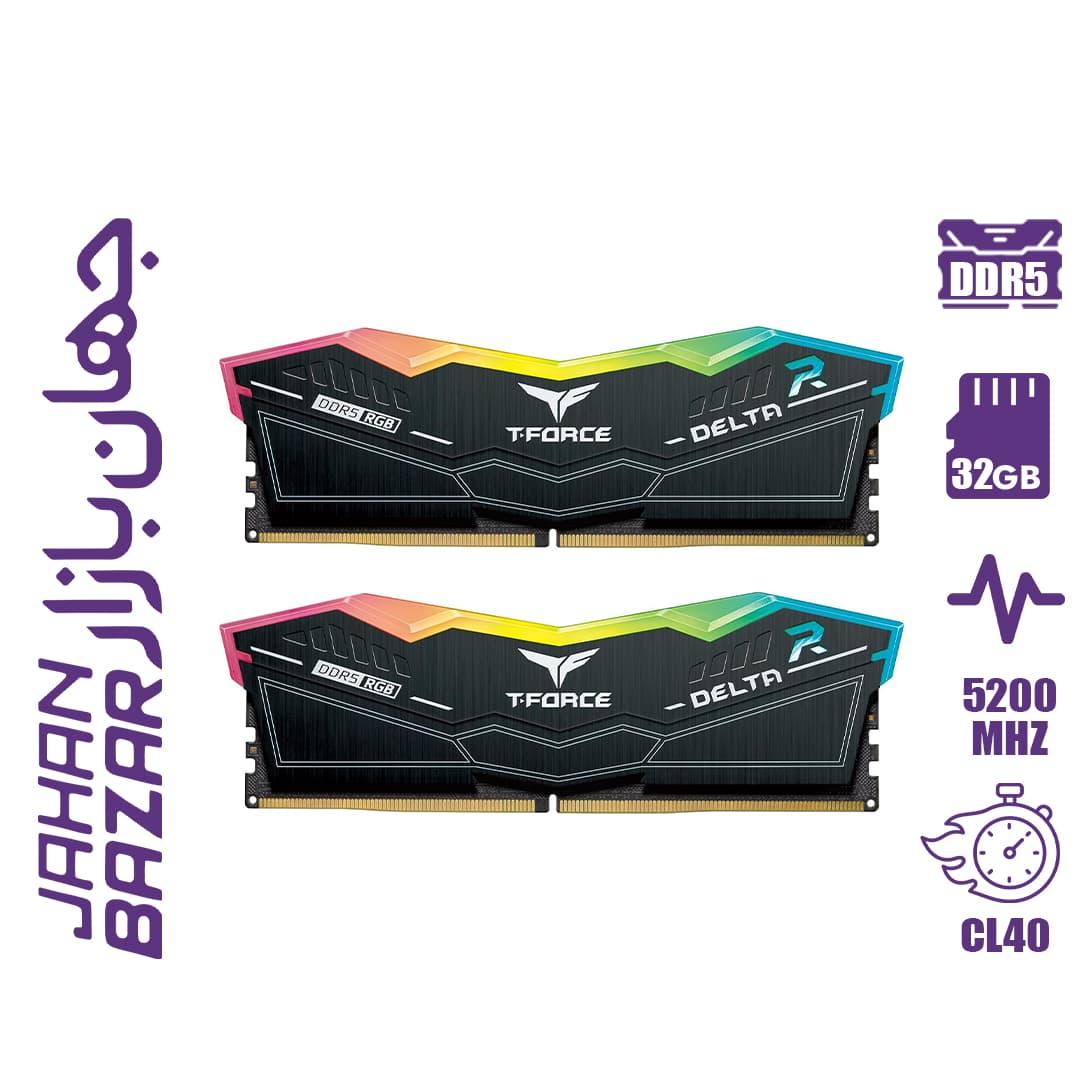 رم کامپیوتر تیم گروپ TeamGroup T-Force DELTA RGB DDR5 16GB Dual 5200MHz CL40 – Black