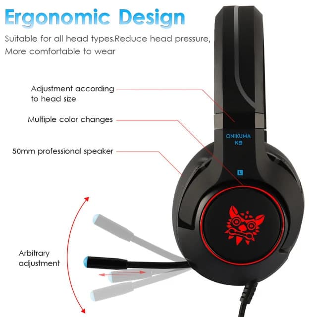 هدست گیمینگ اونیکوما مدل Onikuma Gaming K9 Black — تصویر ۵