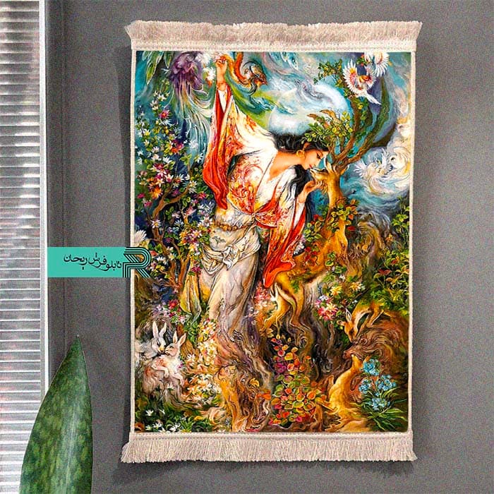 تابلو فرش نقاشی طرح بوسه بر آهو کد 21