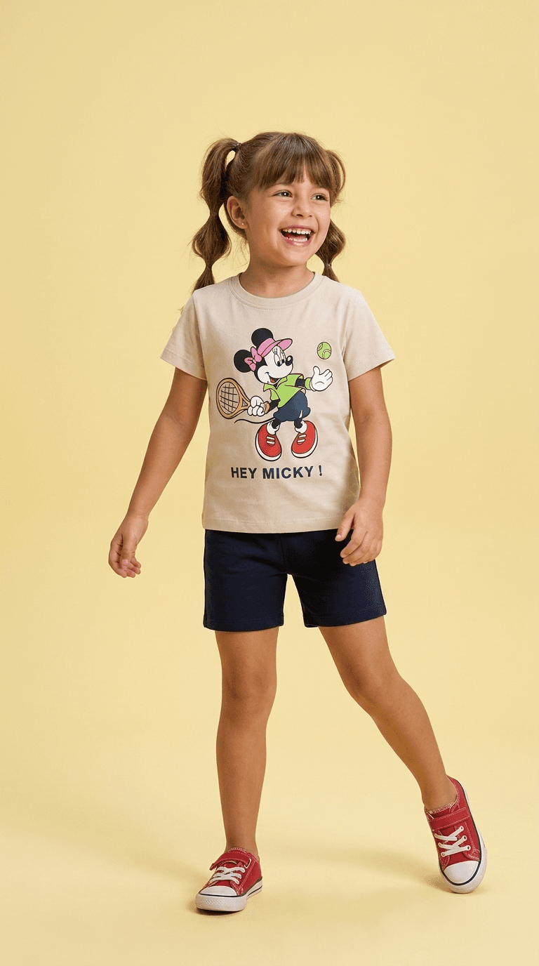 تیشرت و شلوارک طرح Hey Micky دخترانه (2 تا 9 سال) کد 629784