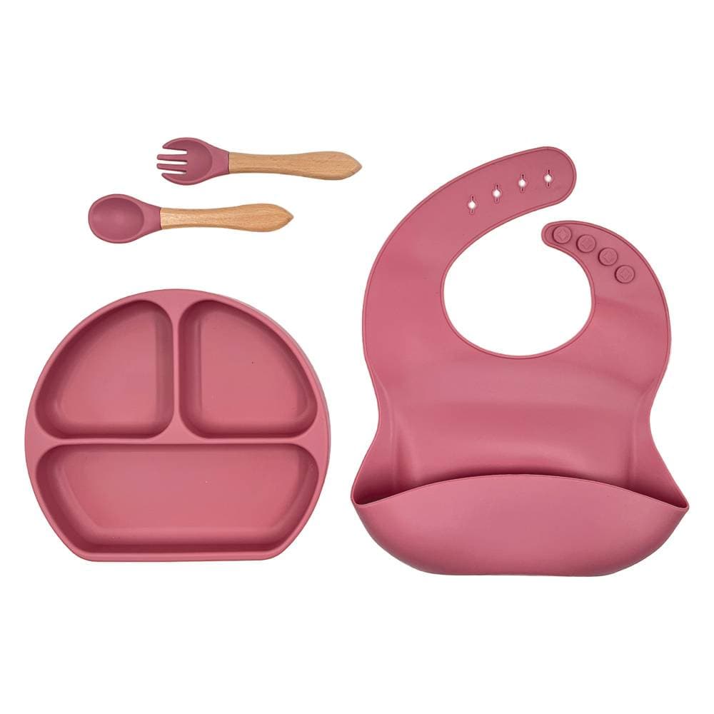 ست ظرف و قاشق و چنگال تمام سیلیکون کودک رنگ کالباسی پاستیلی برند kids life کد 4-22600698