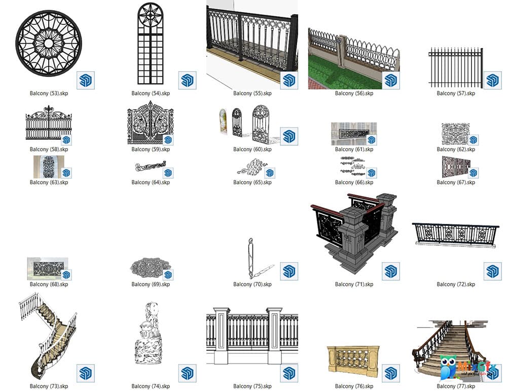 دانلود مدل نرده اسکچاپ Sketchup Railing