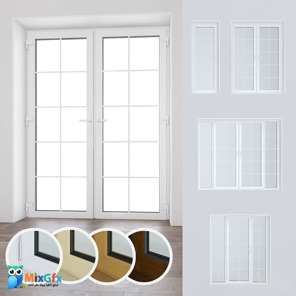 دانلود مدل های سه بعدی درب و پنجره Set of plastic windows and doors