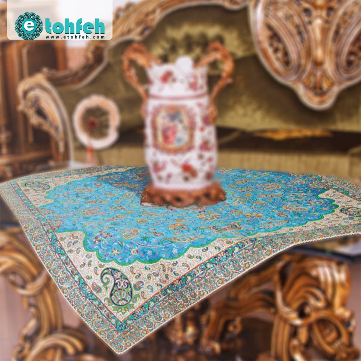 رومیزی مربع ترمه طرح شاه عباسی کد ۸۱۴ — تصویر ۳