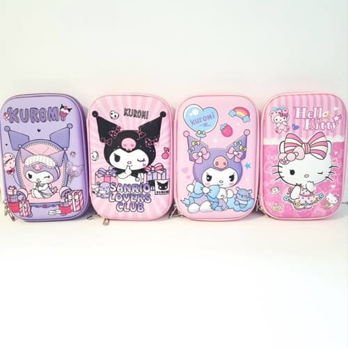 جامدادی تبلتی بزرگ طرح کرومی (Kuromi) و هلو کیتی (Hello Kitty) | کیف لوازم تحریر جادار ضد ضربه (EVA) با طراحی فانتزی سانریو (Sanrio Collection)