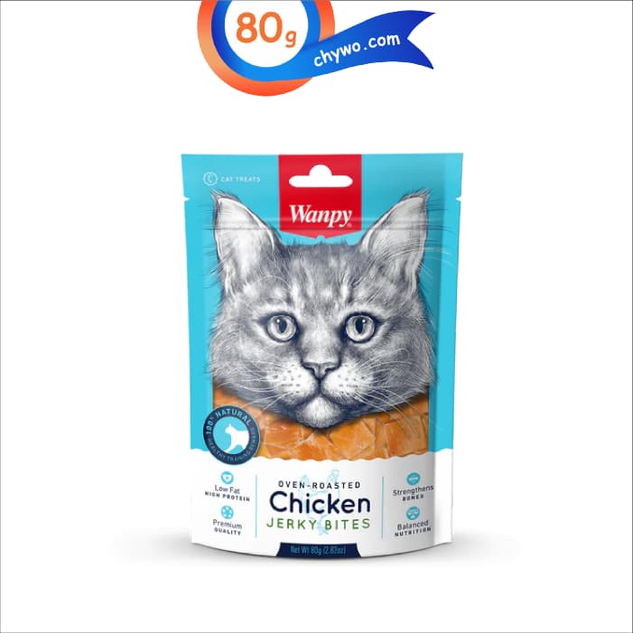 تشویقی ونپی گربه طعم مرغ وزن 80 گرم Wanpy Chicken Jerky Bites