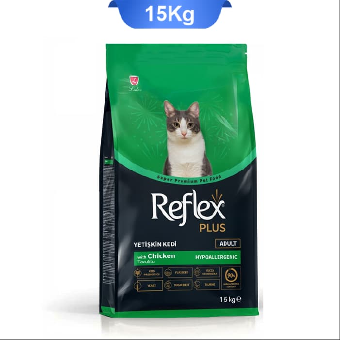 غذای خشک گربه رفلکس پلاس بالغ طعم ادالت مرغ وزن 15 کیلوگرم(chicken Reflex)