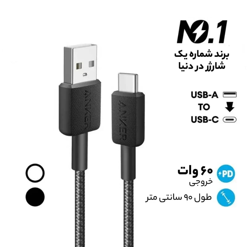 کابل شارژ 0.9 متری ANKER Type-C مدل A81H5H11 — تصویر ۳