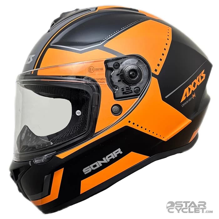 کلاه کاسکت فک ثابت اکسیس مدل SONAR MATT BLACK ORANGE — تصویر ۳