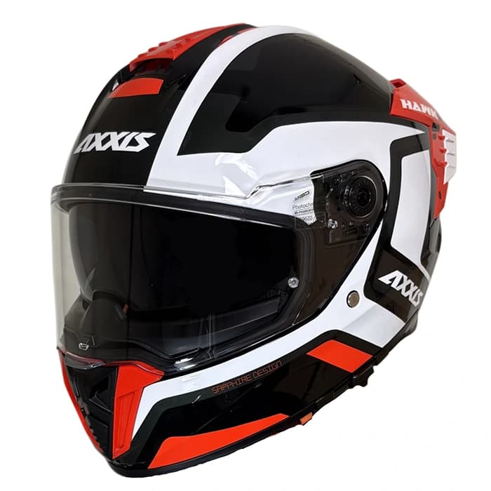 کلاه کاسکت فک ثابت اکسیس مدل HAWK WHITE BLACK RED