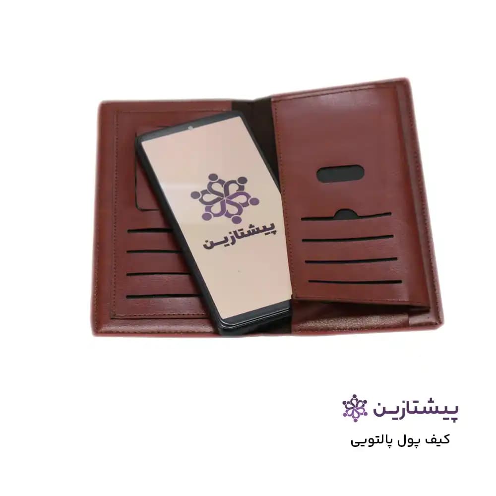 کیف پول پالتویی چرم ترمو رنگ عسلی تیره K2 — تصویر ۲