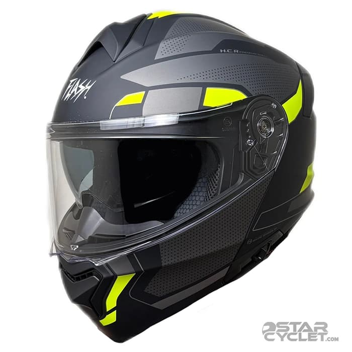 کلاه کاسکت فک متحرک FLASH مدل 935 SV MATT BLACK NEON YELLOW 2#B — تصویر ۲