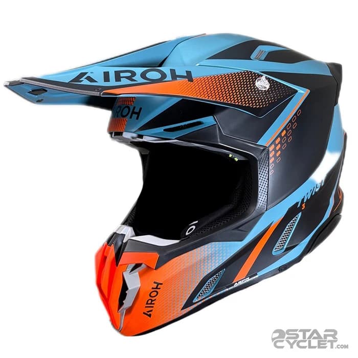 کلاه کاسکت کراسی AIROH مدل TWIST3 BLUE ORANGE BLACK MATT