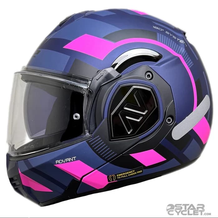 کلاه کاسکت فول متحرک ال اس 2 مدل ADVANT 906 MATT BLUE FLUO PINK — تصویر ۴