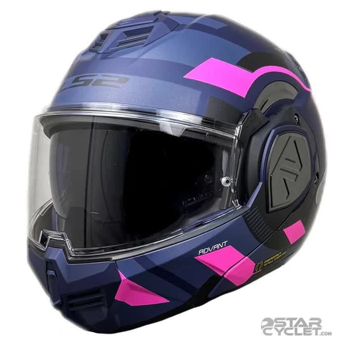 کلاه کاسکت فول متحرک ال اس 2 مدل ADVANT 906 MATT BLUE FLUO PINK