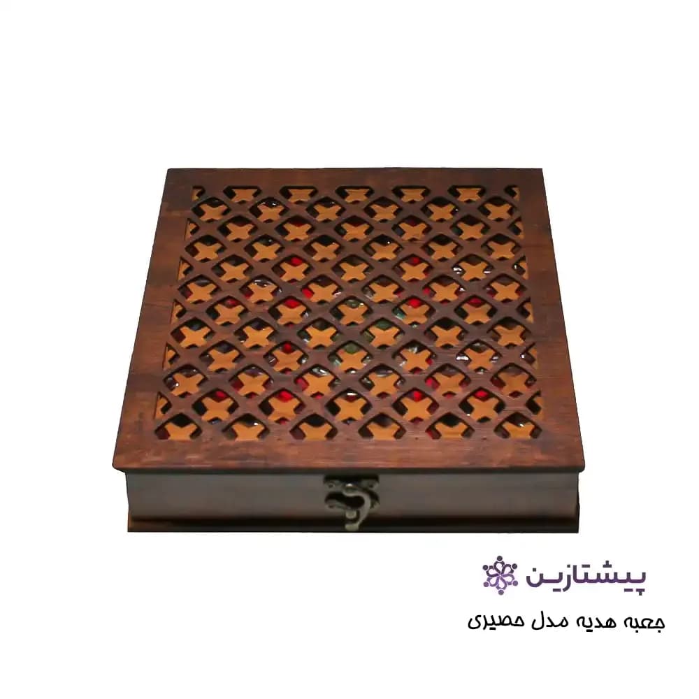 جعبه چوبی آجیل و شکلات مدل حصیری مدل D7