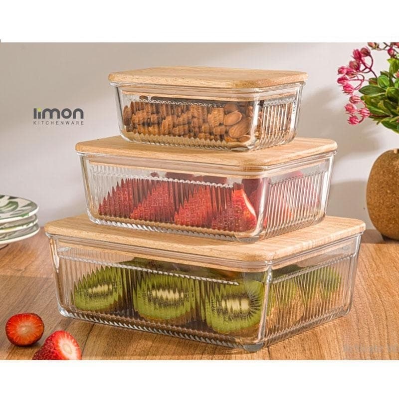 ست ظرف شیشه ای مستطیل شیار دار لیمون — تصویر ۸