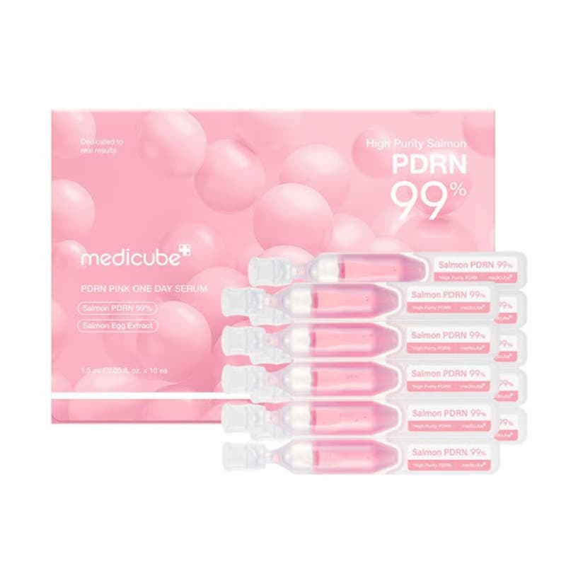 سرم ترمیم‌کننده پوست مدیکیوب مدل PDRN Pink One Day Serum medicube بسته ۱۰ عددی