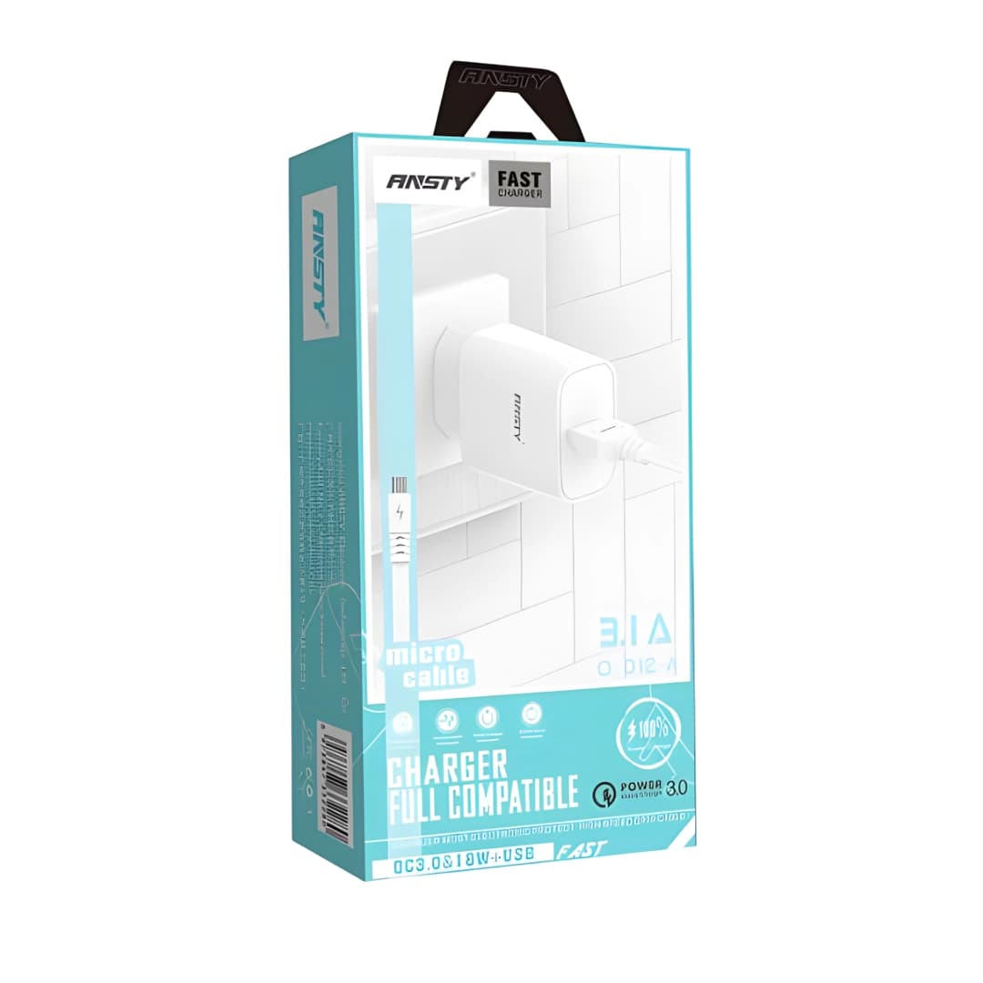 شارژر همراه با کابل شارژ میکرو برند ANSTY مدل Q-012-A (گارانتی 6 ماهه ) — تصویر ۲