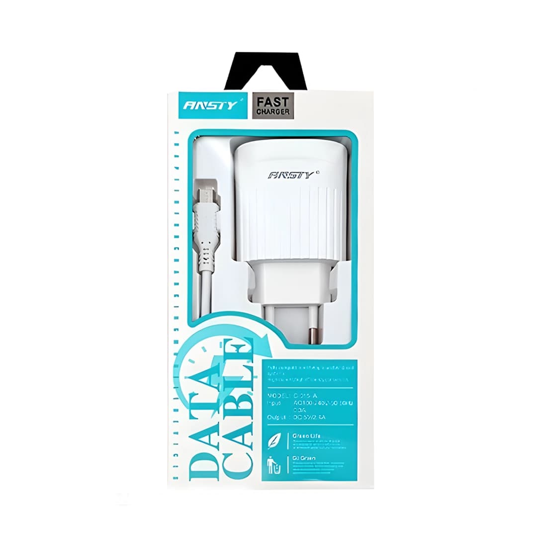 شارژر همراه با کابل شارژ میکرو برند ANSTY مدل C-015-A (گارانتی 6 ماهه )