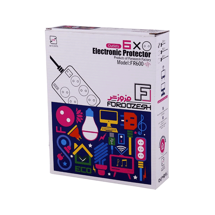 محافظ برق صوتی تصویری 6 خانه فروزش مدل FR600 با کابل 2.8 متری — تصویر ۳