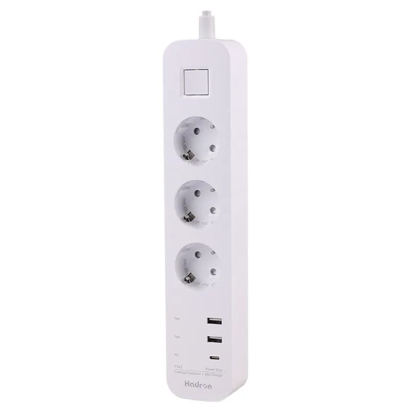 چند راهی 3 خانه برق ارت دار هادرون P343 با کابل 1.8 متری + شارژر USB و Type-C