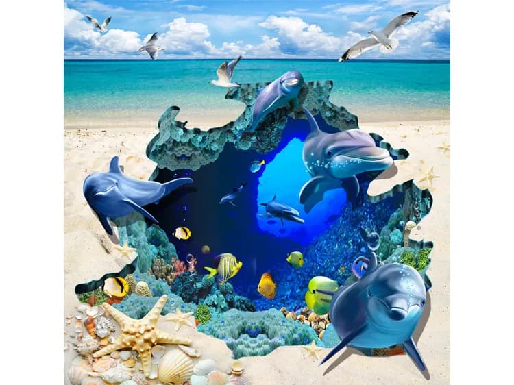 کاغذ دیواری سه بعدی منظره ساحل شنی — تصویر ۳