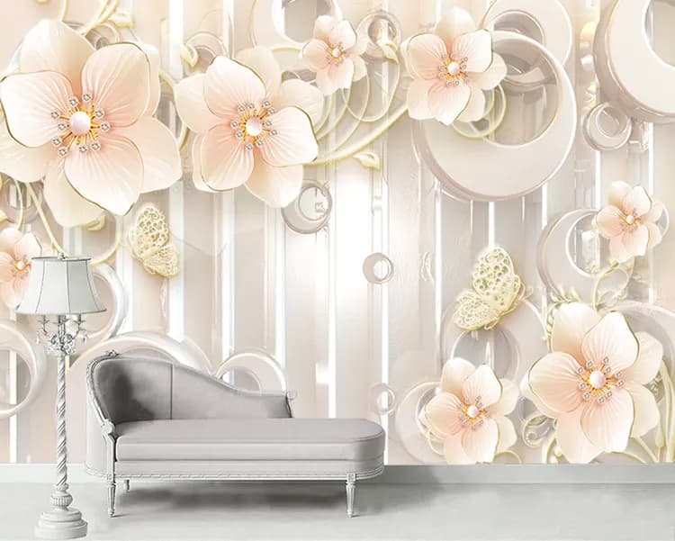 کاغذ دیواری سه بعدی گل های یاس