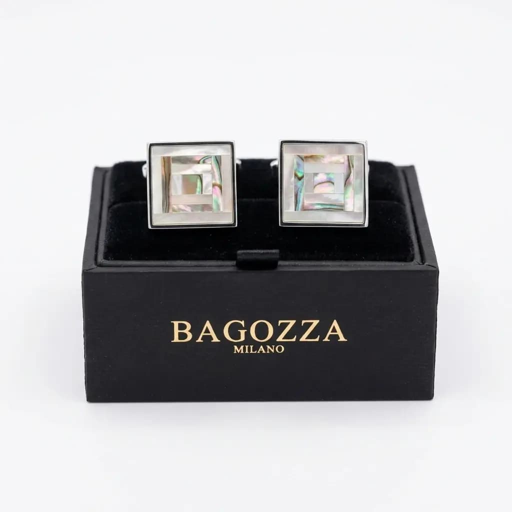دکمه سردست لاکچری صدف مربعی برند Bagozza