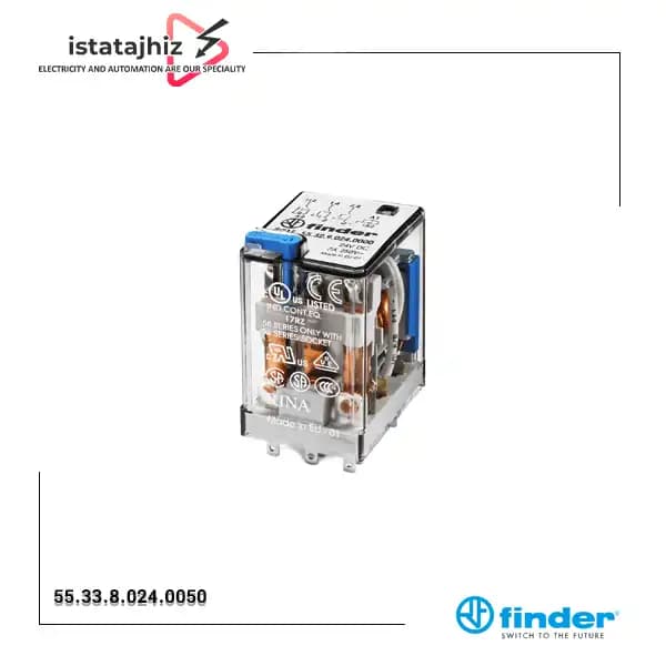 رله شیشه ای 8 پایه 3 کنتاکت 24 ولت AC فیندر کد 55.33.8.024.0050 — تصویر ۴