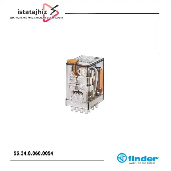 رله شیشه ای 8 پایه 4 کنتاکت 60 ولت AC فیندر کد 55.34.8.060.0054 — تصویر ۳