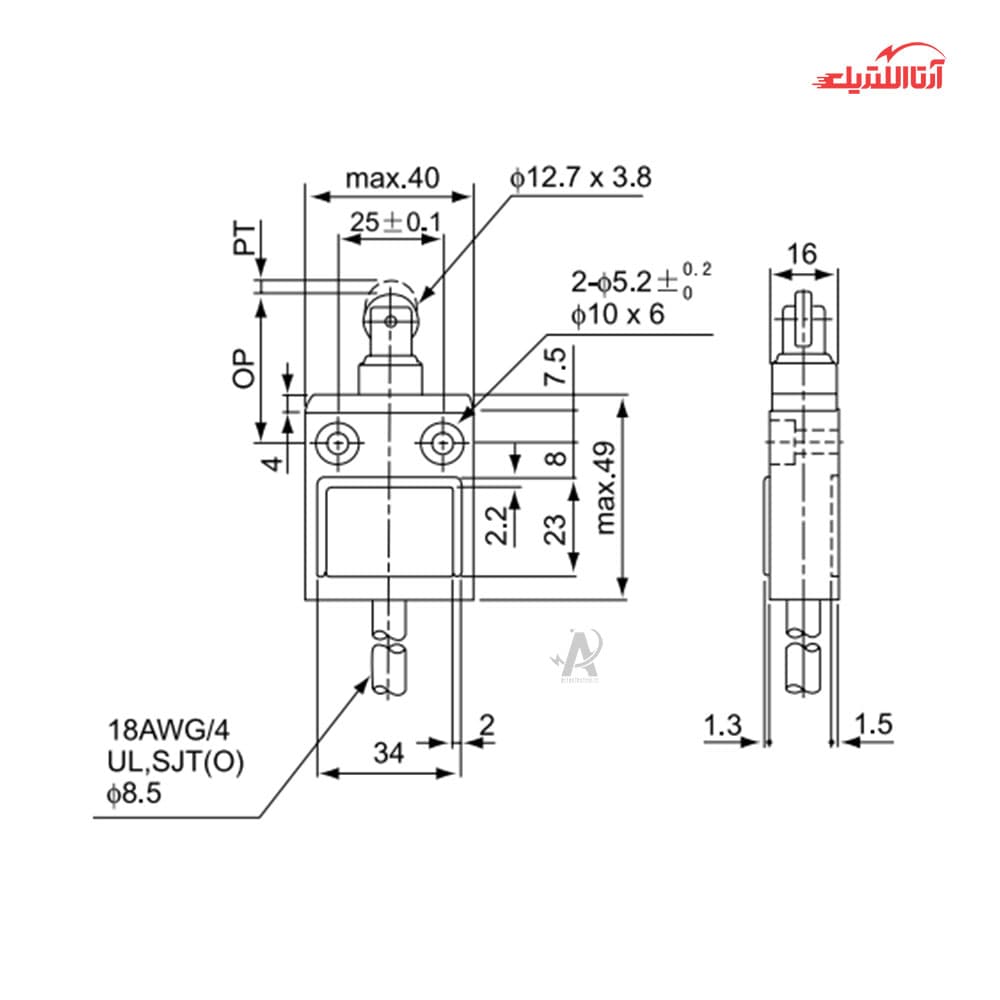 لیمیت سوئیچ کابلی واترپروف CNTD مدل CZ-3112 — تصویر ۳