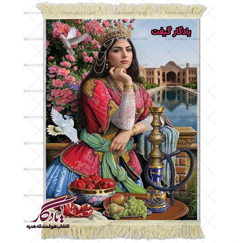 تابلو فرش ماشینی طرح ایرانی دختر کاشی کد i62