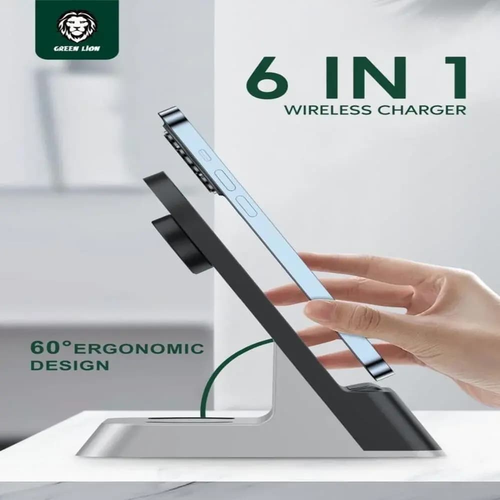 استند شارژ وایرلس 6 کاره گرین لاین مدل GREEN LION 6 IN 1 WIRELESS CHARGER — تصویر ۵
