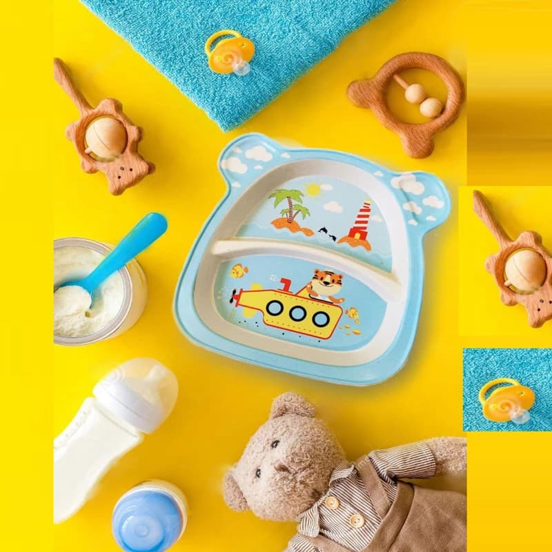 ست ظرف غذای بامبو کودک ۵تیکه کوکو coco bamboo طرح ببر tiger — تصویر ۵