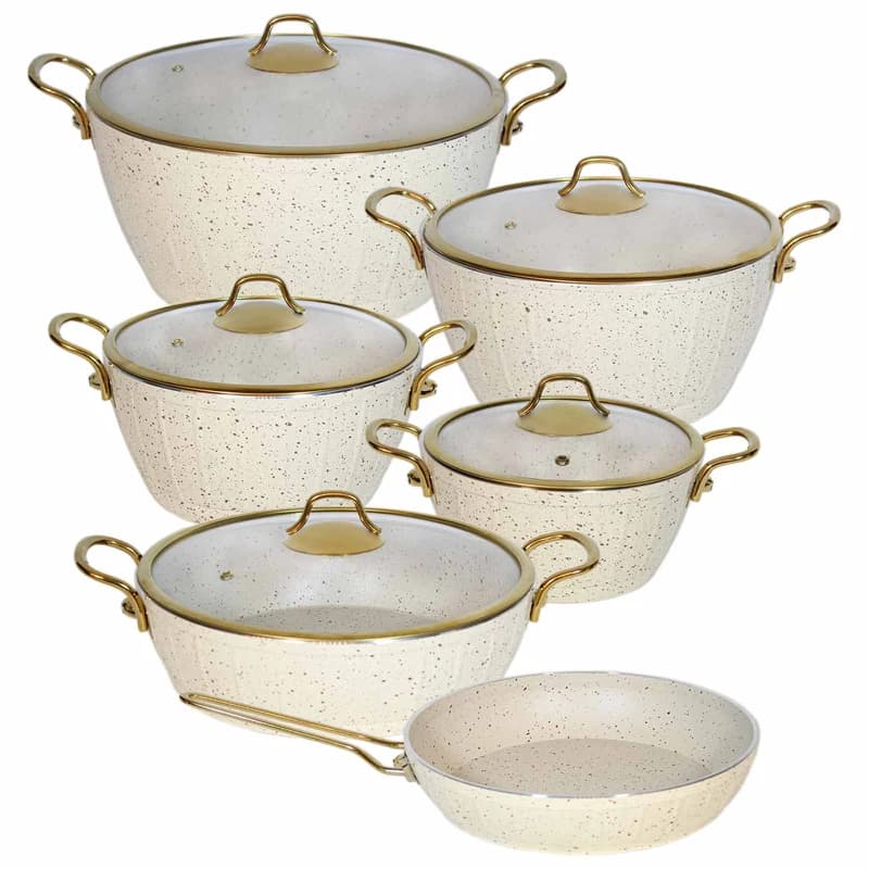 سرویس قابلمه 11 پارچه گرانیتی فورج مدل Viola ( دسته و درب طلایی ) — تصویر ۳