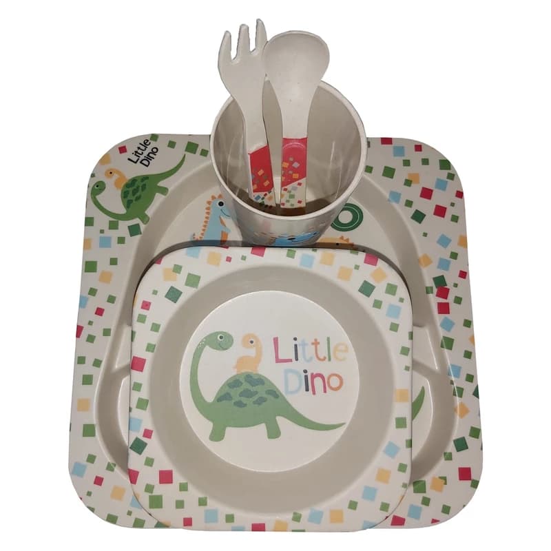 ست ظرف غذای بامبو کودک ۵تیکه کوکو coco bamboo طرح اژدها کوچولو little dino — تصویر ۷