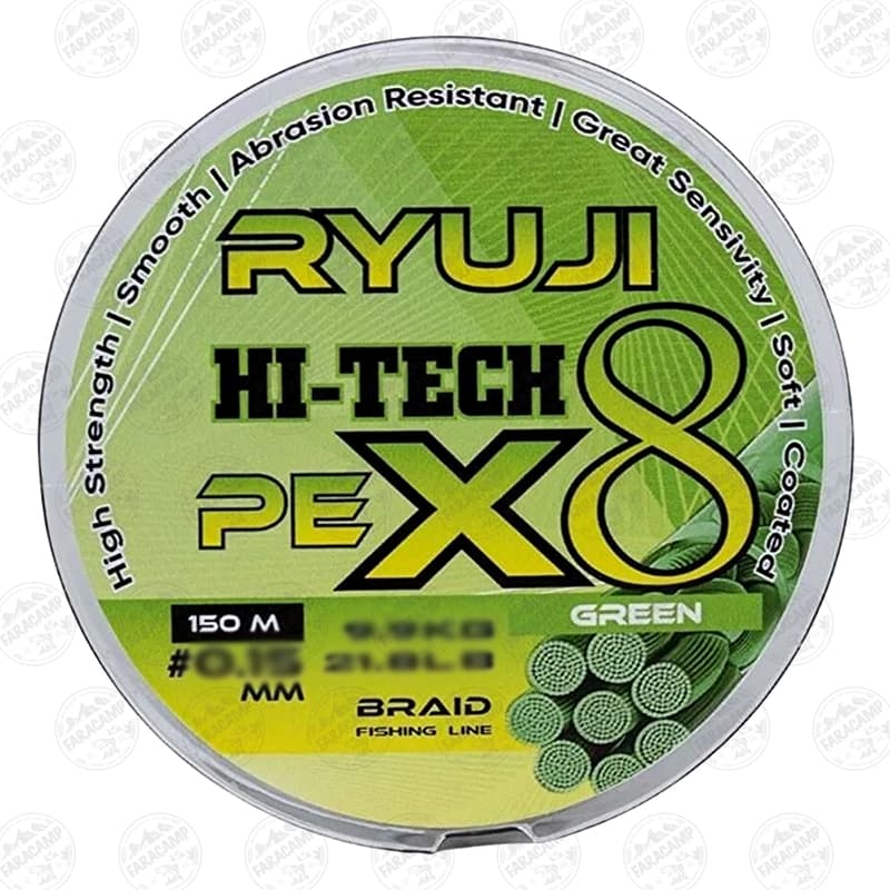 نخ براید اسپینینگ ماهیگیری RYUJI X8 ریوجی 150متری سایز 0.08 — تصویر ۲