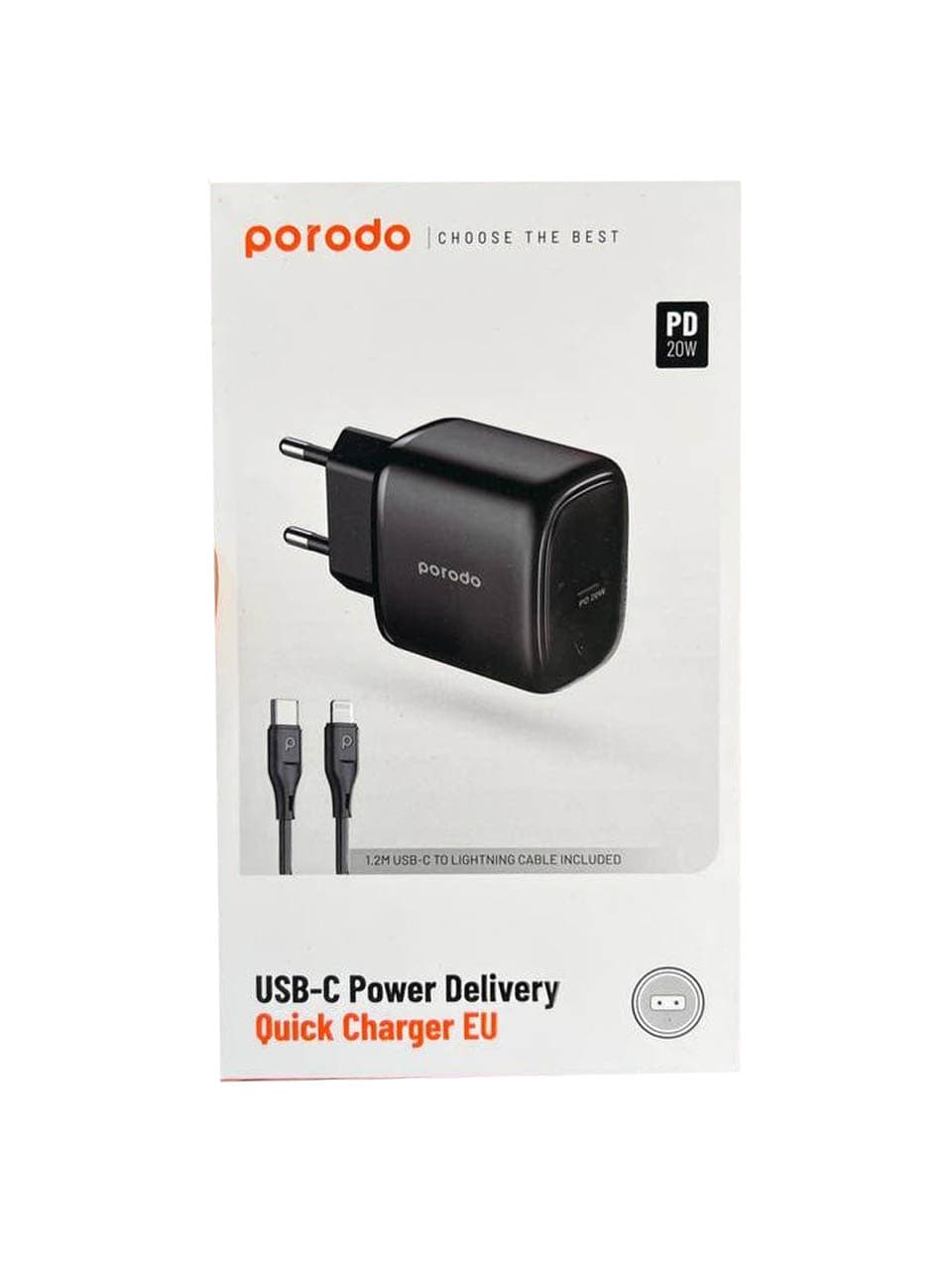 آداپتور پرودو 20 وات Quick Charge EU همراه با کابل تایپ سی به لایتنینگ