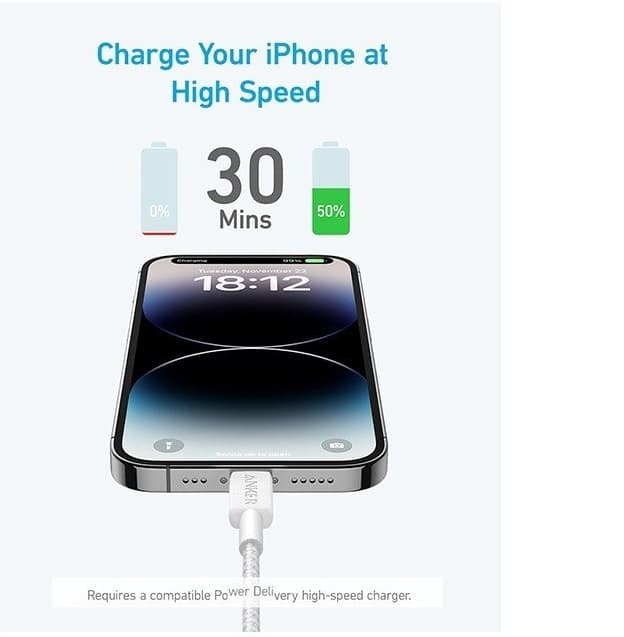 کابل تبدیل USB-C به لایتنینگ انکر مدل A81B5 322 طول 0.9 متر ا شارژ 60 وات — تصویر ۲