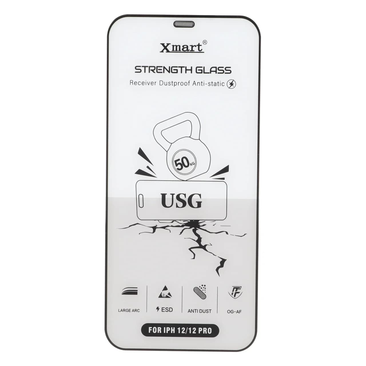 محافظ صفحه نمایش شیشه ای اورجینال Full Cover XMART Anti Static USG مدل Apple iPhone 12 / iPhone 12 Pro
