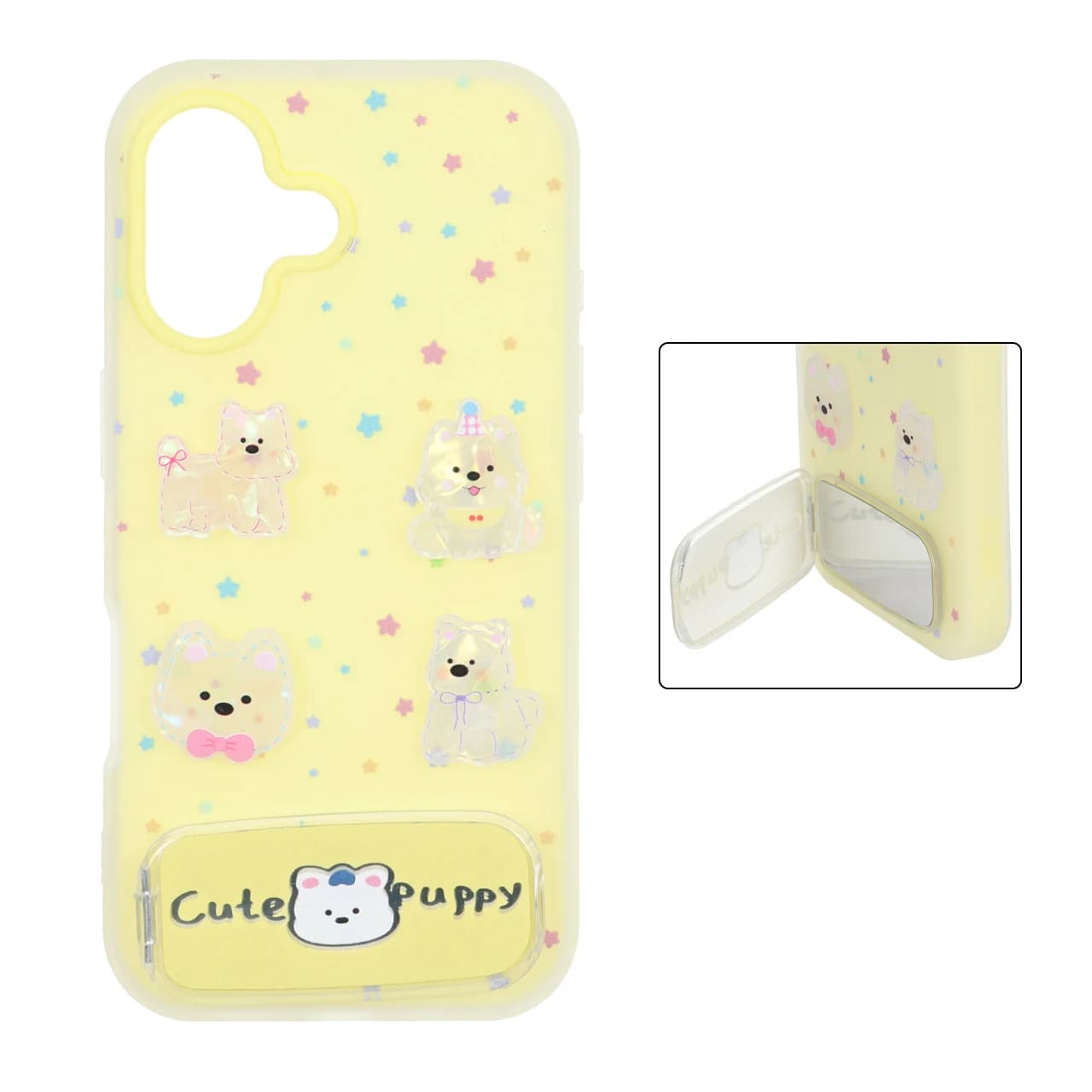 قاب Cute Puppy دولایه عروسک برجسته استندشو آینه ای Apple iPhone 16 — تصویر ۲