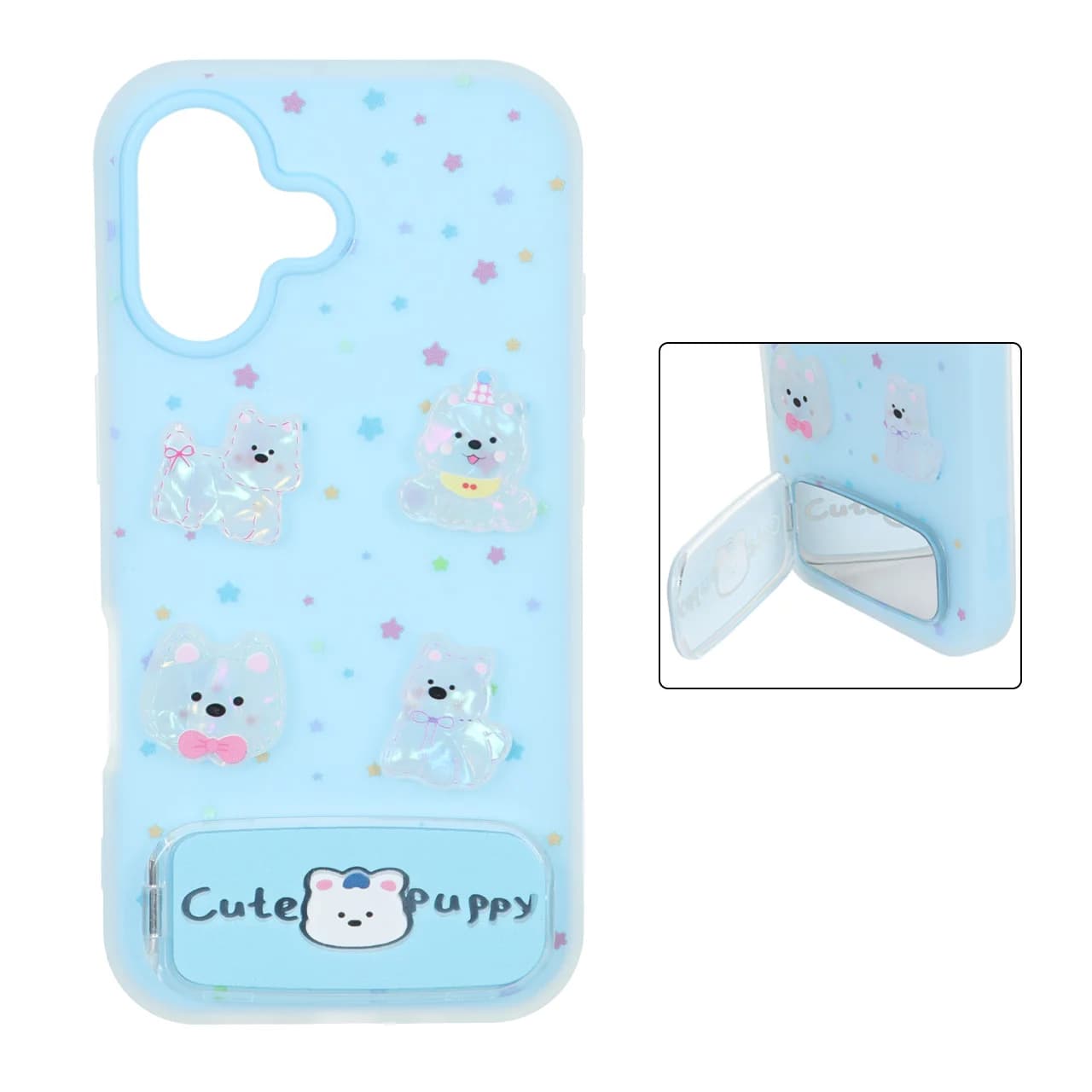 قاب Cute Puppy دولایه عروسک برجسته استندشو آینه ای Apple iPhone 16