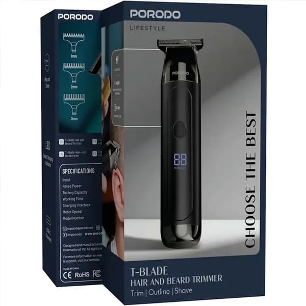 ماشین اصلاح مو و ریش پرودو Porodo Lifestyle T-Blade PDLFST154BK — تصویر ۳