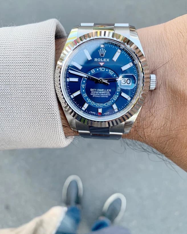 ساعت مچی رولکس اسکای‌دویلر | Rolex Sky-Dweller | نقره‌ای صفحه آبی کوارتز