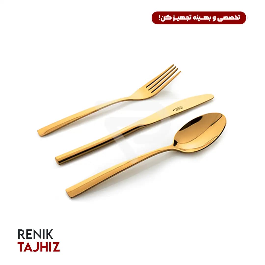 سرویس قاشق و چنگال ۵۷ پارچه فلورانس طلایی PVD جعبه کادویی