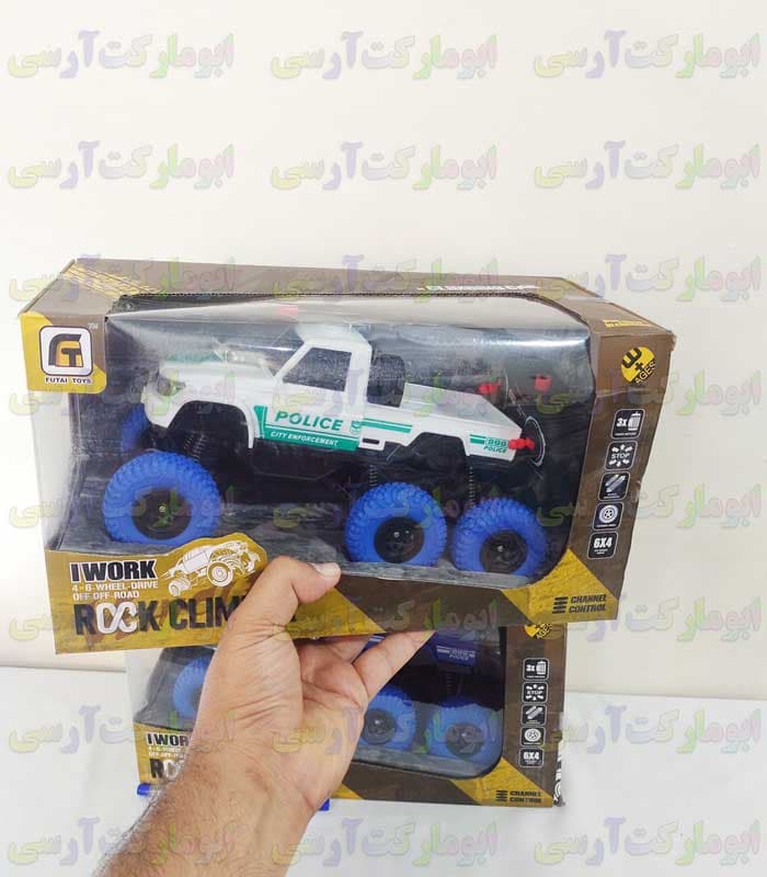 ماشین وانت پلیس آفرود صخره نورد 6 چرخ شارژی کنترلی 4WD — تصویر ۳