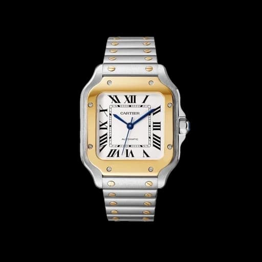 ساعت مچی کارتیه سانتوس | Cartier Santos | نقره ای طلایی صفحه سفید رپلیکا ایتالیا